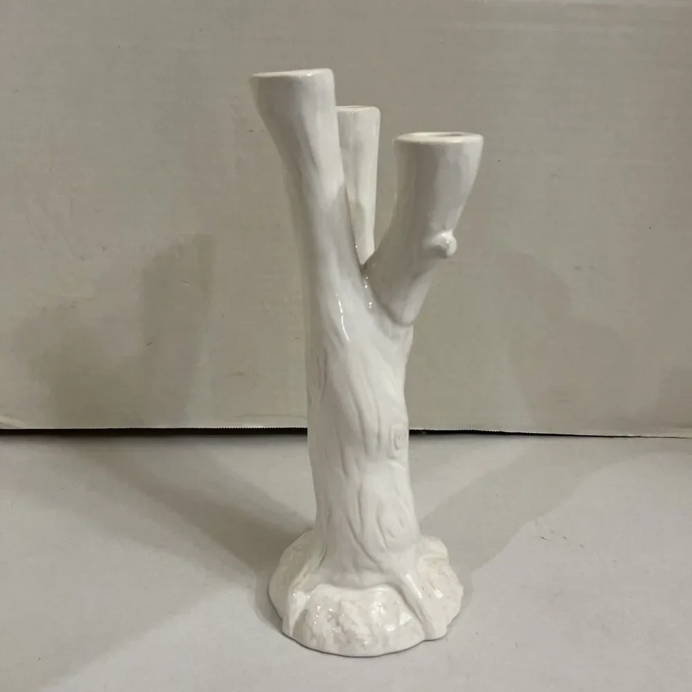 Roscher Natures Nest 3 Tier Candle Stick Holder Tree Trunk White 11 Inches Tall